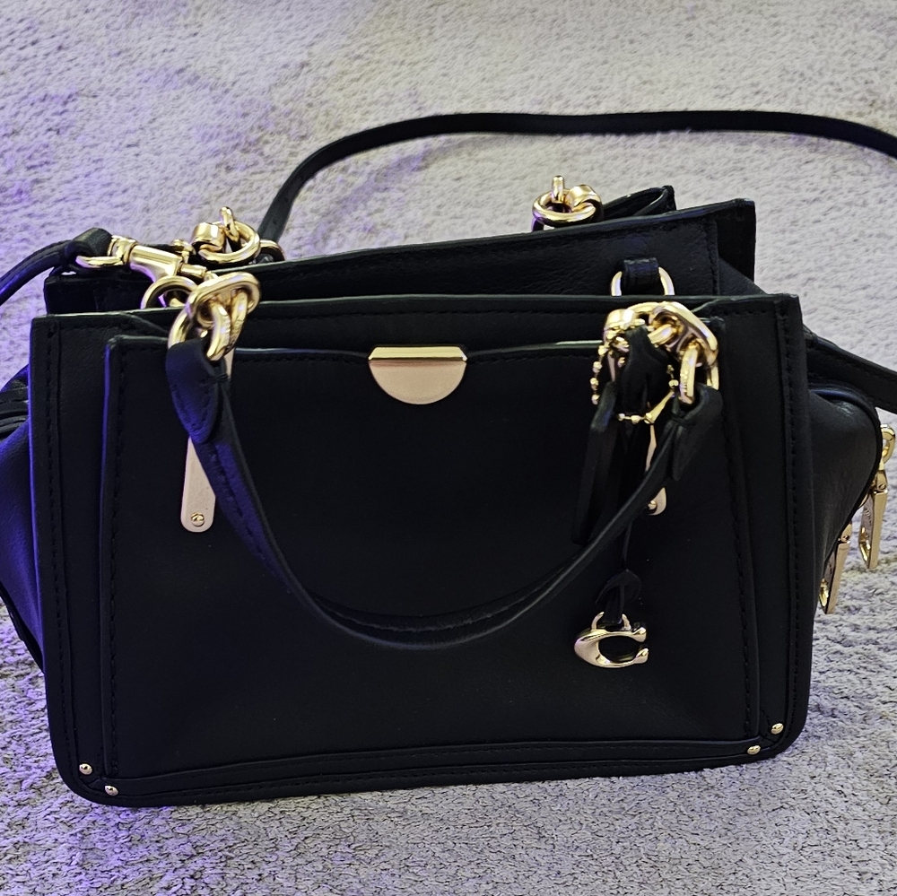 Coach Mini Black Purse with Gold Accents,  Three Pockets, New